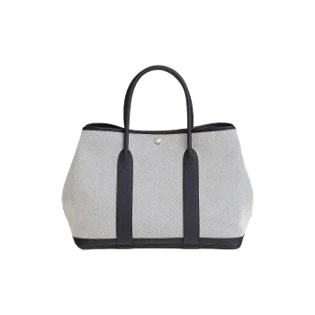 HERMES Garden Party Canvas With Negonda Calfskin Garden Bag One Shoulder Handbag Unisex Electric Blue/Indigo Blue