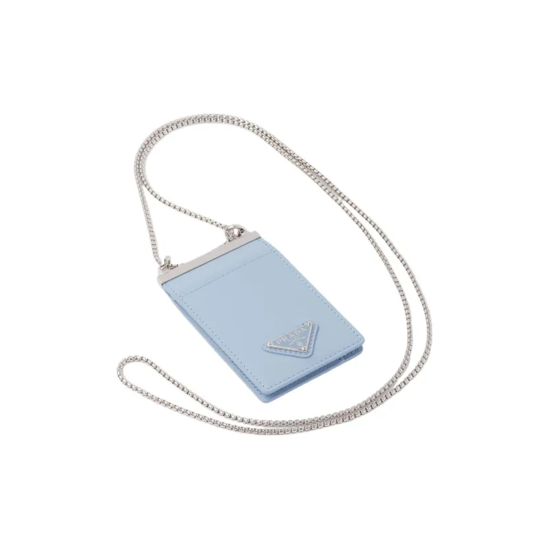 PRADA Brushed Leather Card Holder Women's Light Blue-0