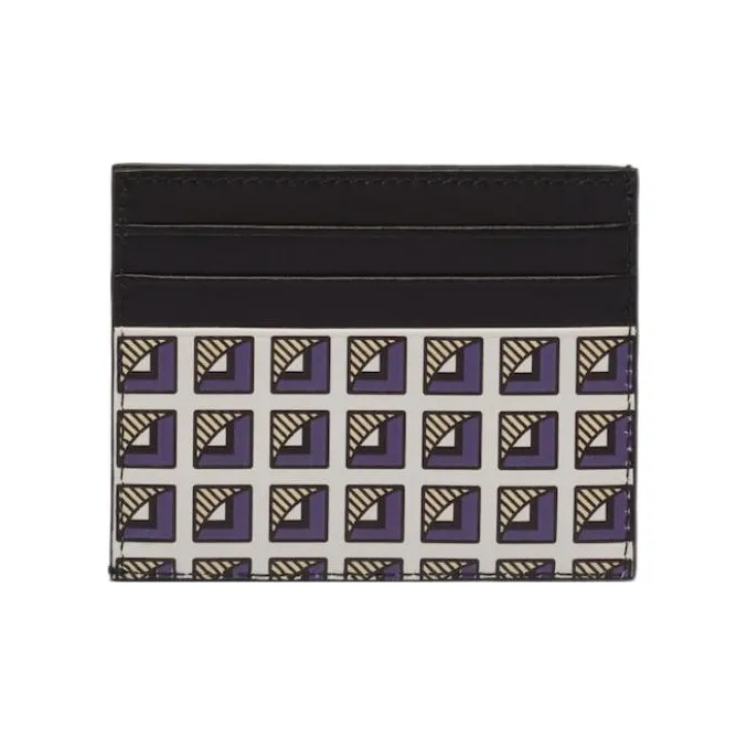 PRADA Leather Card Holder Men's Black/Blue/White/Yellow-1