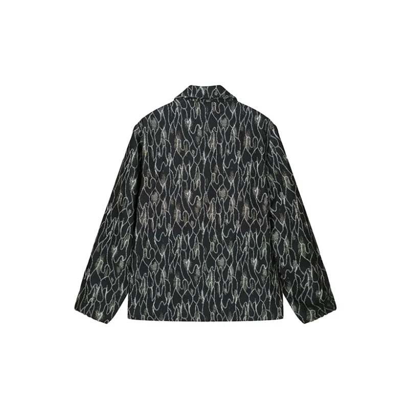 DAVID NAMAN Letter Lapel Puffer Jacket Men's Navy Blue-1