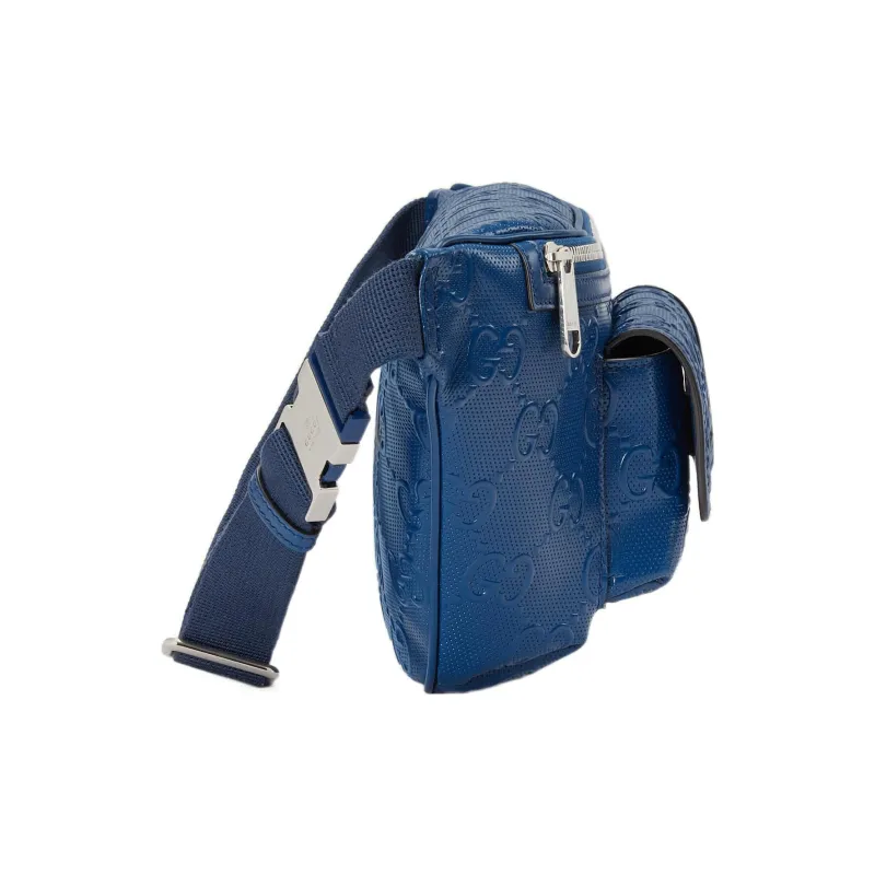 GUCCI Leather Sling Bag, Fanny Pack Regular Men's Blue-2