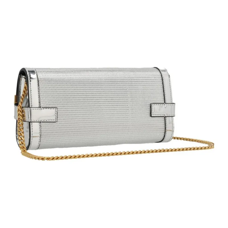 BALMAIN Leather One Shoulder Crossbody Clutches Women's Silver-1