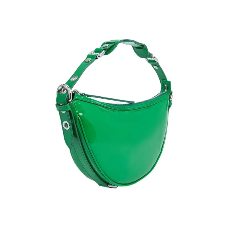 By Far Soho Patent Leather Calfskin Crescent Bag Handbag, Shoulder Bag Women's Green-1