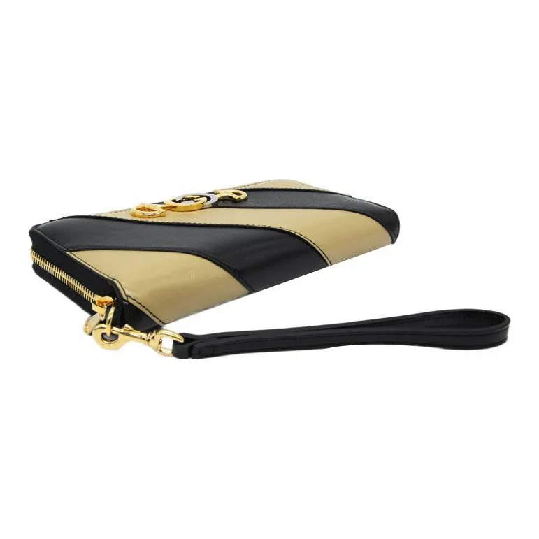 GUCCI Zumi Cow Leather Long Wallets Women's Black/Beige-2