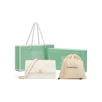 Gong Xuan Cow Leather Crossbody Bag, Shoulder Bag Regular Women's Diamond Pattern Milk White