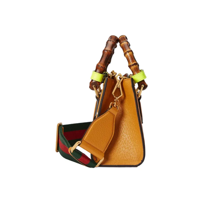 GUCCI Diana Raffia With Leather Trim Tote Bag Shopping Bag Shoulder Bag Crossbody Bag Handbag Mini Women's Beige/Orange-5