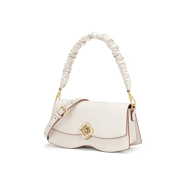 Gong Xuan Cow Leather One Shoulder Underarm Handbag, Crossbody Bag Regular Women's Buxue White Chocolate-2