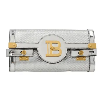 BALMAIN Leather One Shoulder Crossbody Clutches Women's Silver