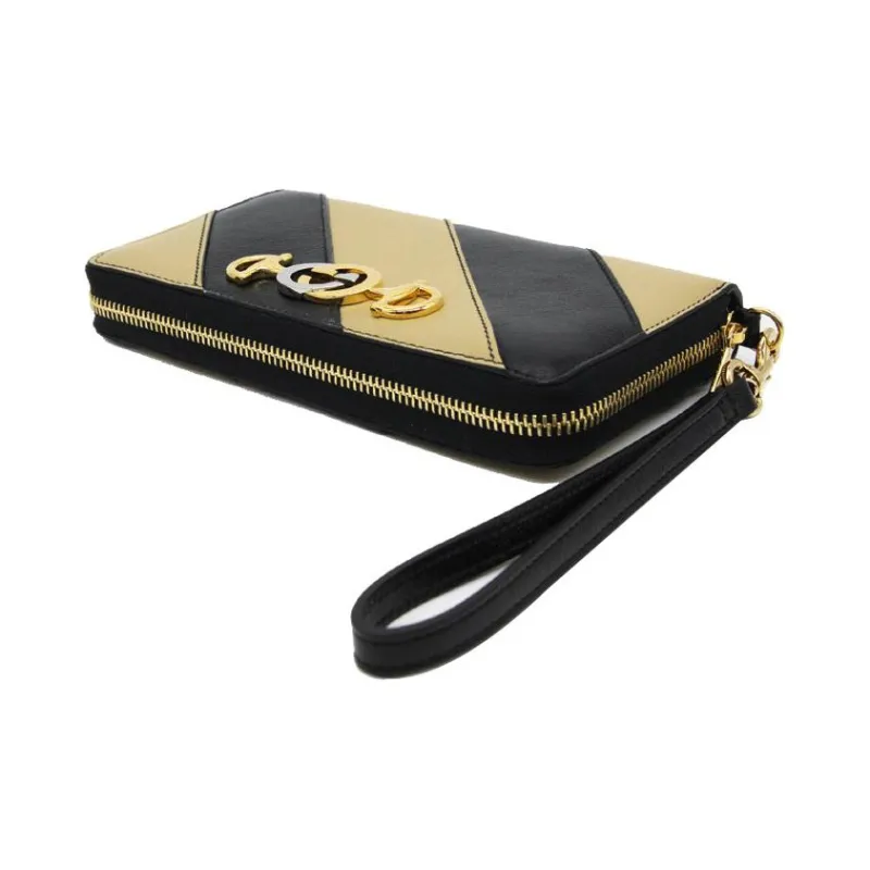 GUCCI Zumi Cow Leather Long Wallets Women's Black/Beige-4