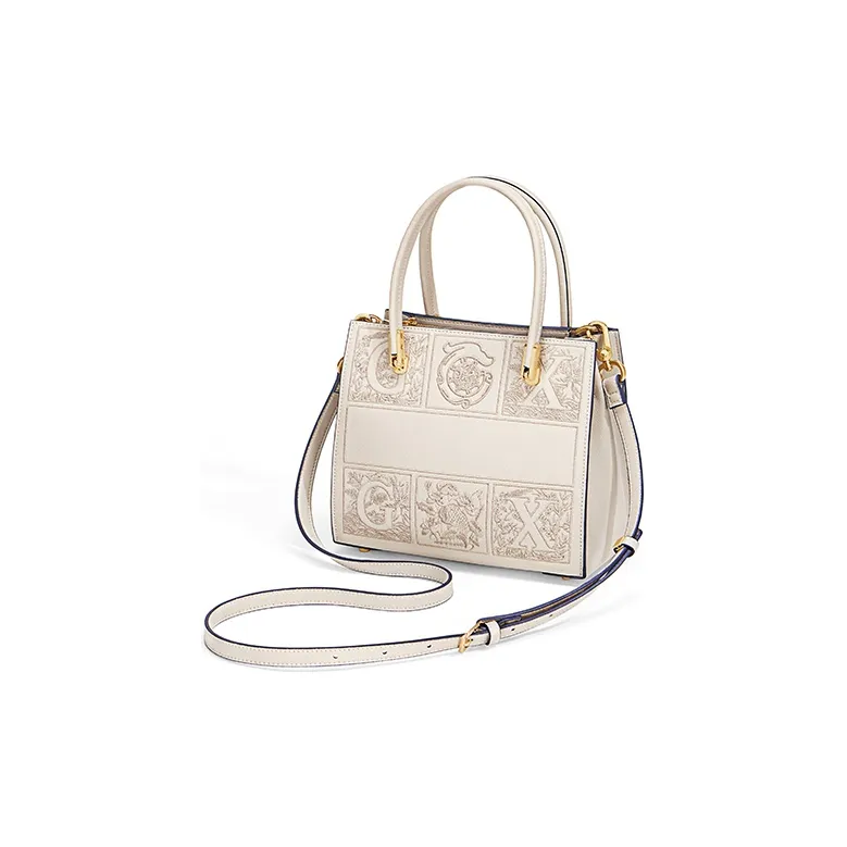 Gong Xuan Cow Leather Tote Bag, Shopping Bag, Shoulder Bag, Crossbody Bag, Handbag Tubas Women's White-2