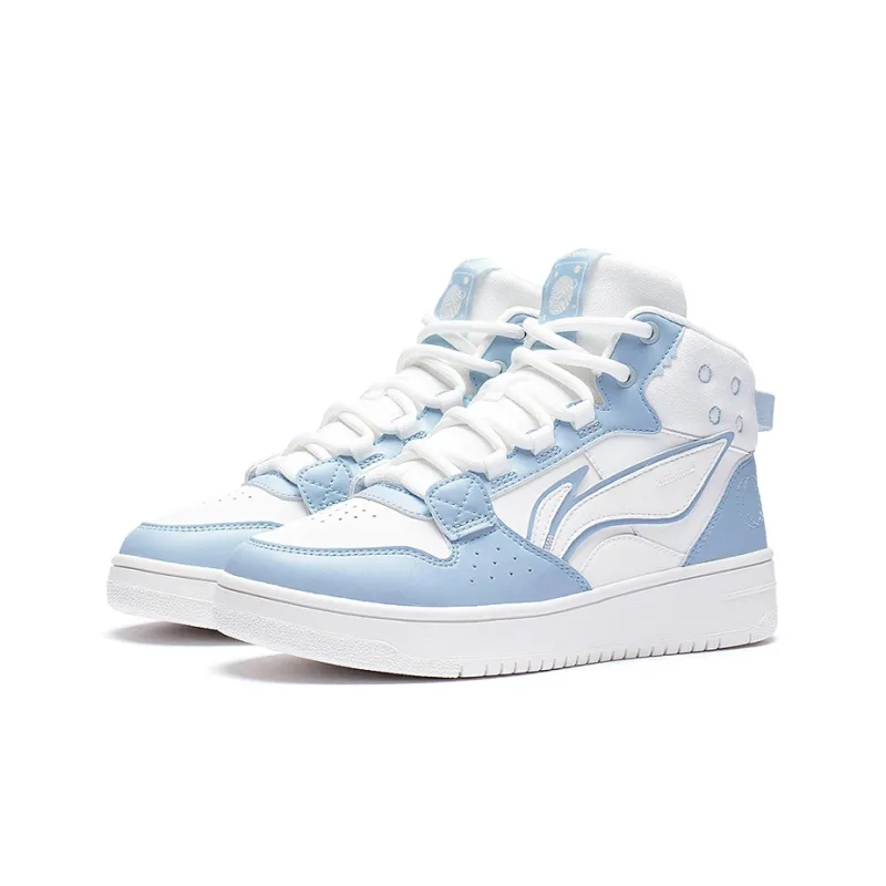 LiNing Yamahara Cushioning Wear Resistant High Top Skateboard Shoes Women's White Blue-2