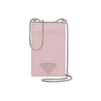 PRADA Brushed Leather Card Holder Women's Pink