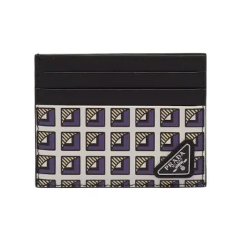 PRADA Leather Card Holder Men's Black/Blue/White/Yellow