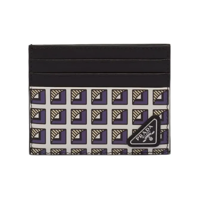 PRADA Leather Card Holder Men's Black/Blue/White/Yellow-0
