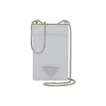 PRADA Brushed Leather Card Holder Women's Silver