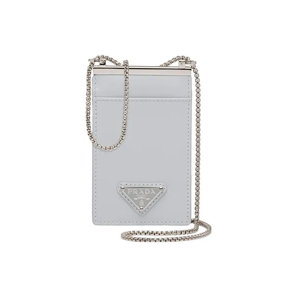 PRADA Brushed Leather Card Holder Women's Silver-0