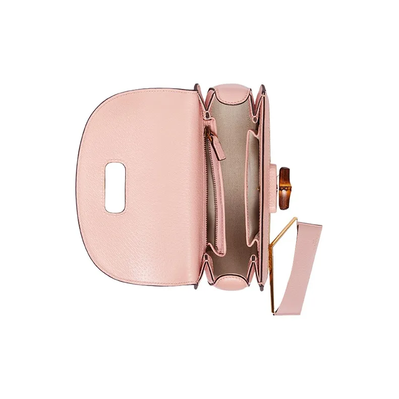 GUCCI Bamboo 1947 Raffia With Leather Shoulder Bag Crossbody Bag Handbag Small Size Women's Pink/Beige-8