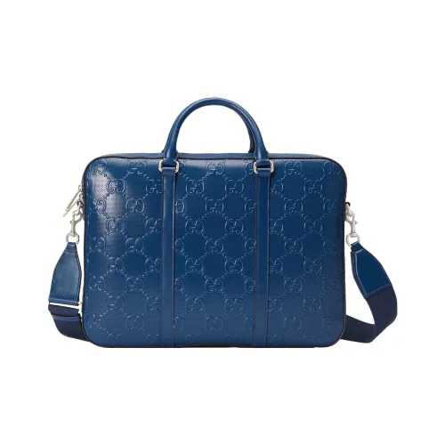 GUCCI Leather Briefcase Portable Crossbody Bag Shoulder Bag Men's Blue