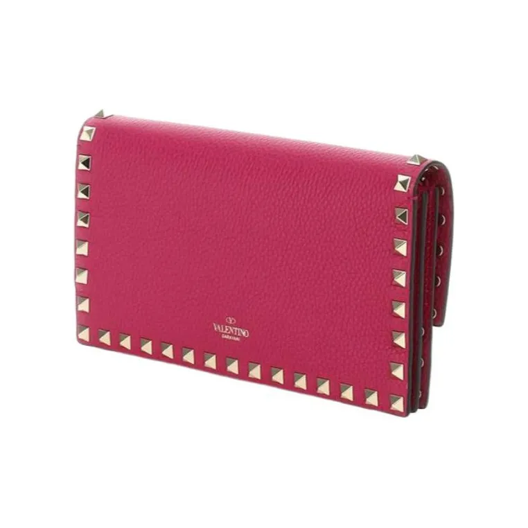 Valentino Rockstud Calfskin Wallet Handheld Crossbody Bag Shoulder Bag Women's Rose Purple-2