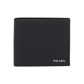 PRADA Saffiano Leather Double-Fold Wallet Men's Black