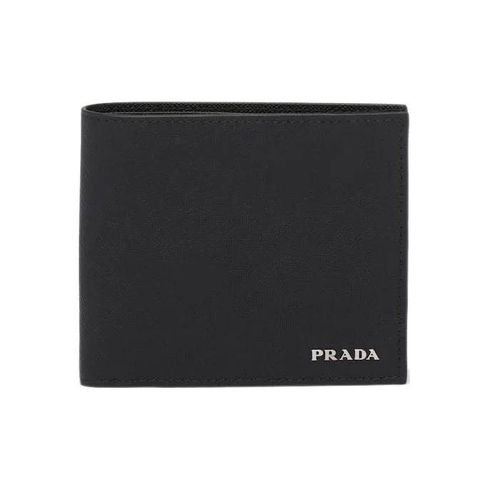 PRADA Saffiano Leather Double-Fold Wallet Men's Black-0