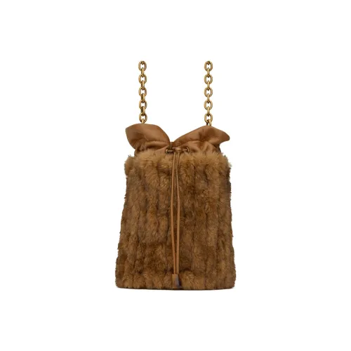 SAINT LAURENT No Animal Fur Smooth Leather Combination Bucket Bag Crossbody Bag Shoulder Bag Women's Tan/Gold