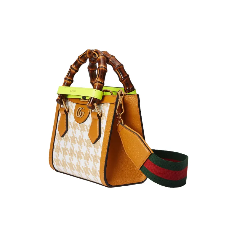 GUCCI Diana Raffia With Leather Trim Tote Bag Shopping Bag Shoulder Bag Crossbody Bag Handbag Mini Women's Beige/Orange-4