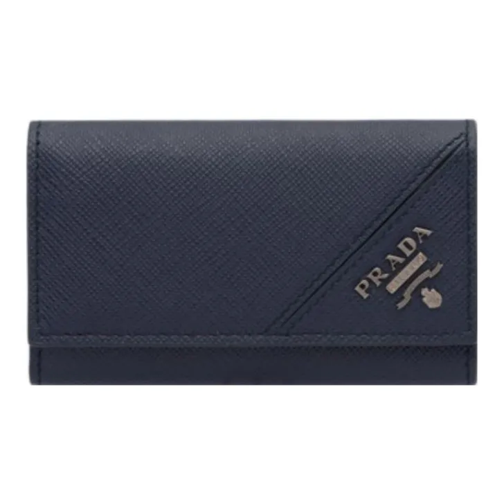 PRADA Saffiano Leather Key Pouch Men's Blue-0