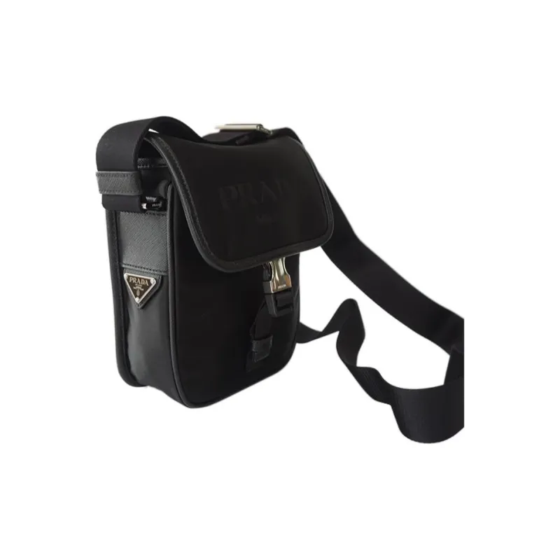 PRADA Nylon Leather Patchwork Messenger Bag Crossbody Bag Shoulder Bag Men's Black-2