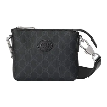 GUCCI Canvas With Leather Messenger Bag Shoulder Bag Crossbody Bag Men's Black