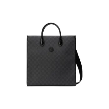 GUCCI GG Retro Series Leather Tote Bag Shopping Bag Shoulder Bag Crossbody Bag Handbag Medium Size Men's Black