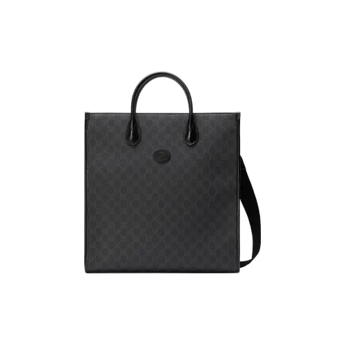 GUCCI GG Retro Series Leather Tote Bag Shopping Bag Shoulder Bag Crossbody Bag Handbag Medium Size Men's Black