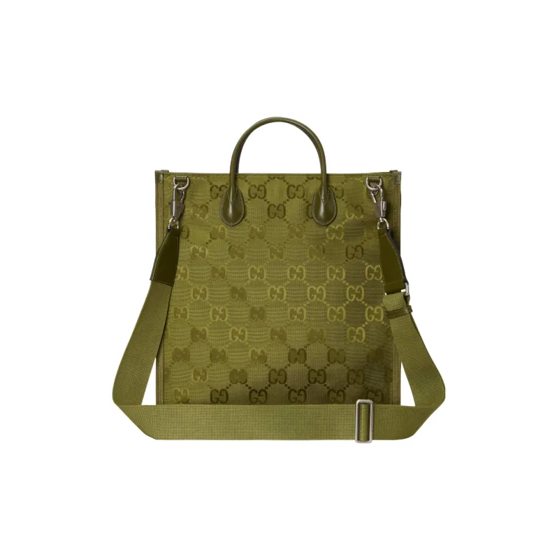 GUCCI Off The Grid Leather Detail Tote Bag Shopping Bag Handbag Medium Size Men's Green-3
