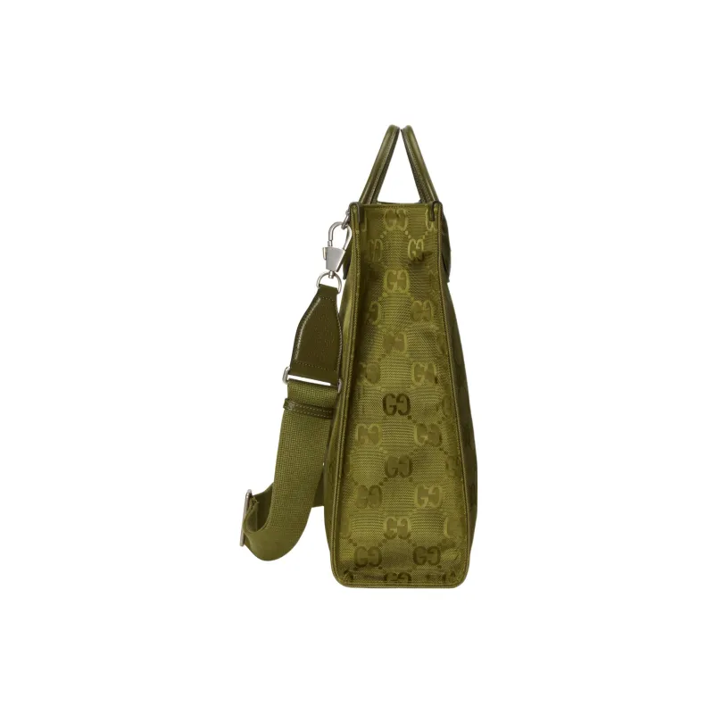 GUCCI Off The Grid Leather Detail Tote Bag Shopping Bag Handbag Medium Size Men's Green-2