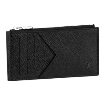 LOUIS VUITTON Cow Leather Card Clip Card Holder Coin Purse Men's Black