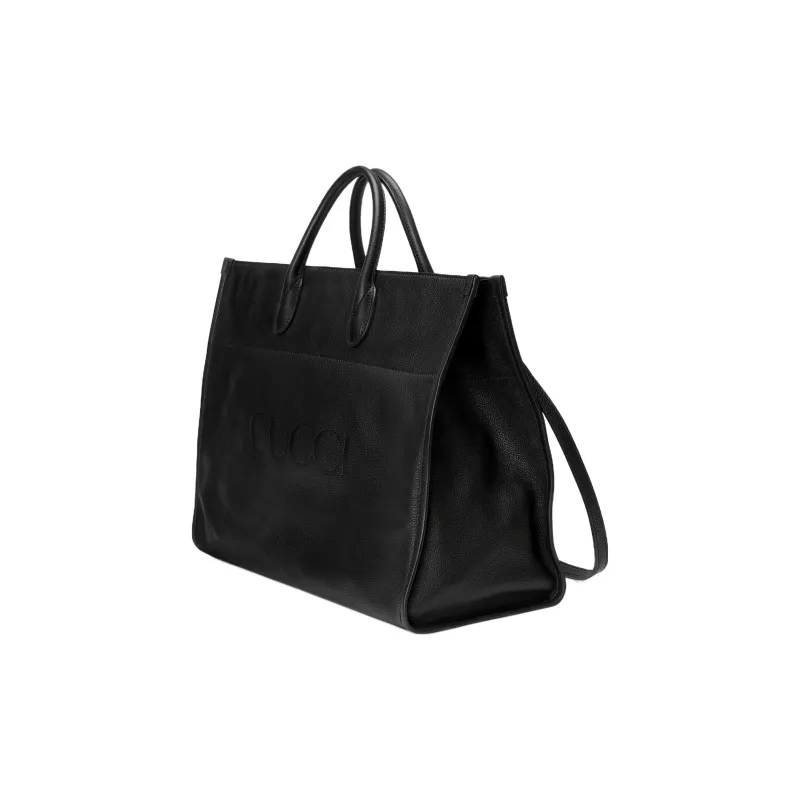 GUCCI Leather Tote Bag Shopping Bag Handbag Large Size Men's Black-1