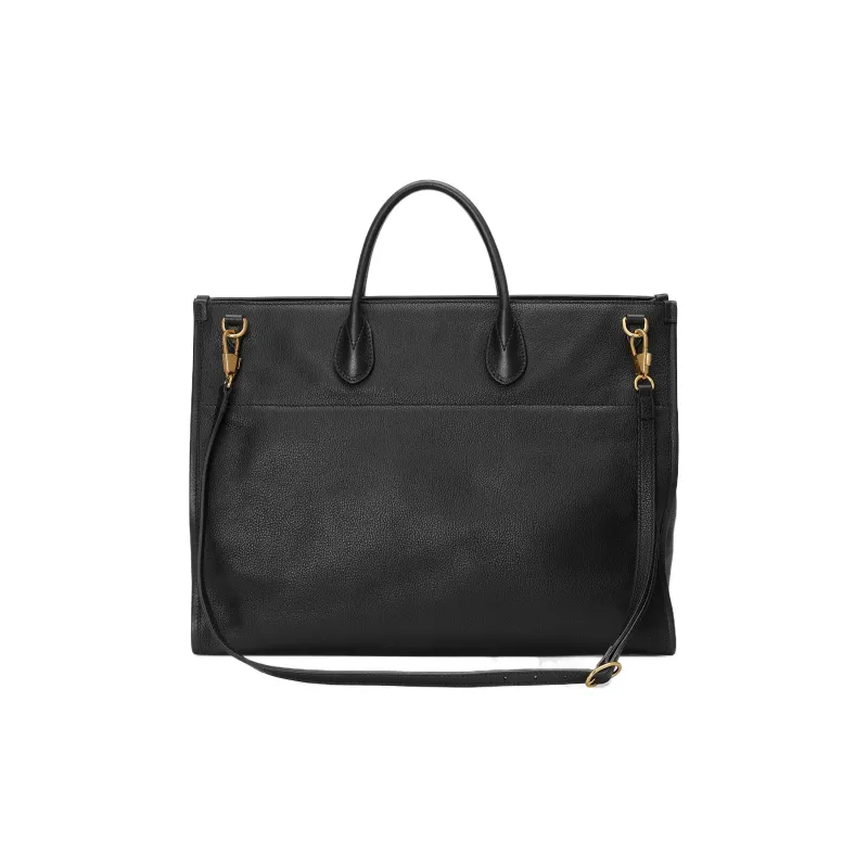 GUCCI Leather Tote Bag Shopping Bag Handbag Large Size Men's Black-2