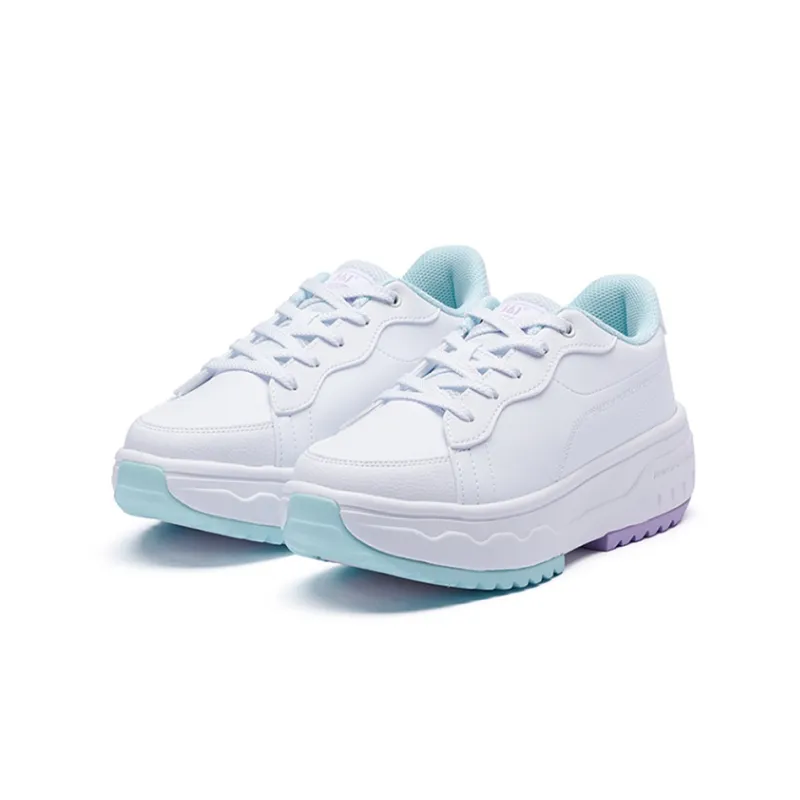 361° Anti Slip And Wear Resistant Height Increasing Low Top Casual Shoes Women's White Cyan Purple-2