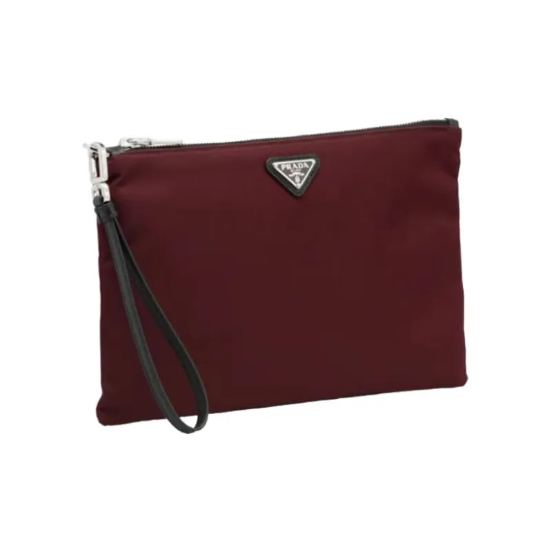 PRADA Saffiano Leather Clutch Men's Dark Red-1