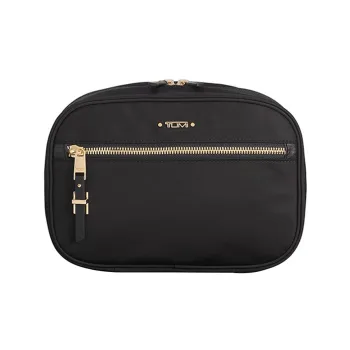 TUMI Voyageur Nylon With Cow Leather Trim Clutch Toiletry Bag Makeup Bag Unisex Black/Black Gold