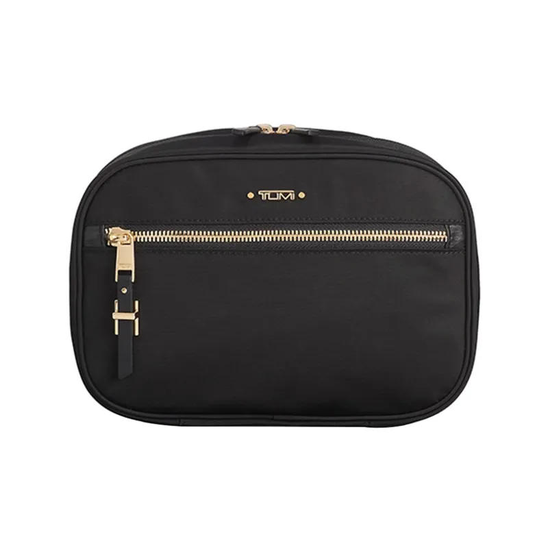 TUMI Voyageur Nylon With Cow Leather Trim Clutch Toiletry Bag Makeup Bag Unisex Black/Black Gold-0