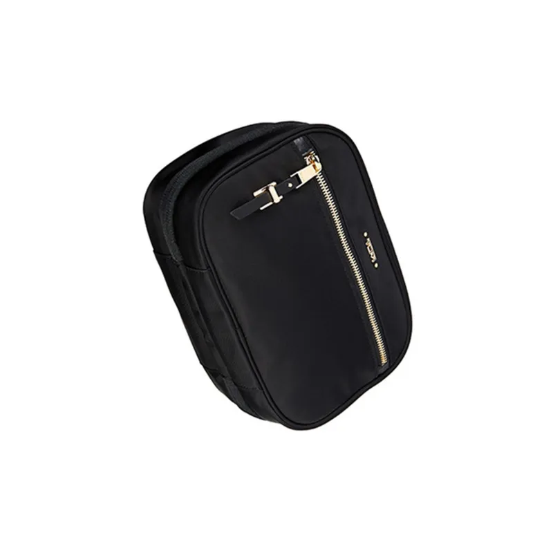 TUMI Voyageur Nylon With Cow Leather Trim Clutch Toiletry Bag Makeup Bag Unisex Black/Black Gold-1