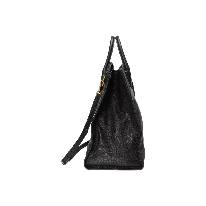GUCCI Leather Tote Bag Shopping Bag Handbag Large Size Men's Black-3