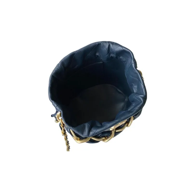 CHANEL Polished Lambskin And Metal Bucket Bag, Portable Crossbody Bag, Shoulder Bag Trumpets Women's Marine Blue-4