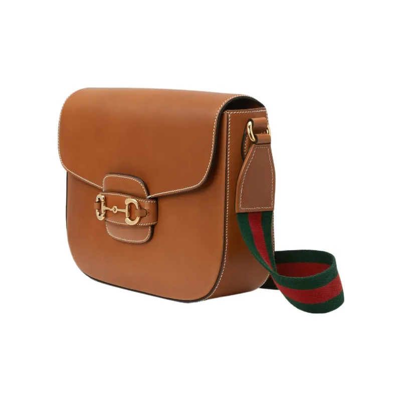 GUCCI Horsebit 1955 Leather Messenger Bag Crossbody Bag Shoulder Bag Men's Brown-1