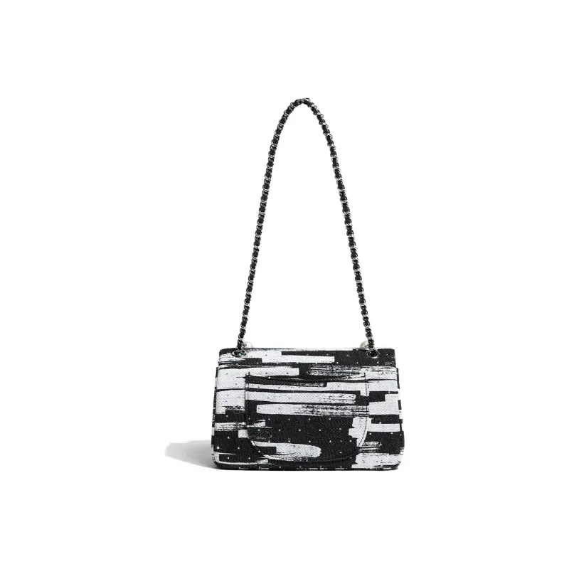 Miss Kung Cowhide Leather Pearl Bag, Small Square Bag, Handbag, Shoulder Bag, Crossbody Bag Trumpets Women's Black-2