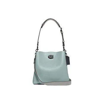 COACH Pebbled Leather Bucket Bag Handbag Shoulder Bag Crossbody Bag Medium Size Women's Aqua Blue