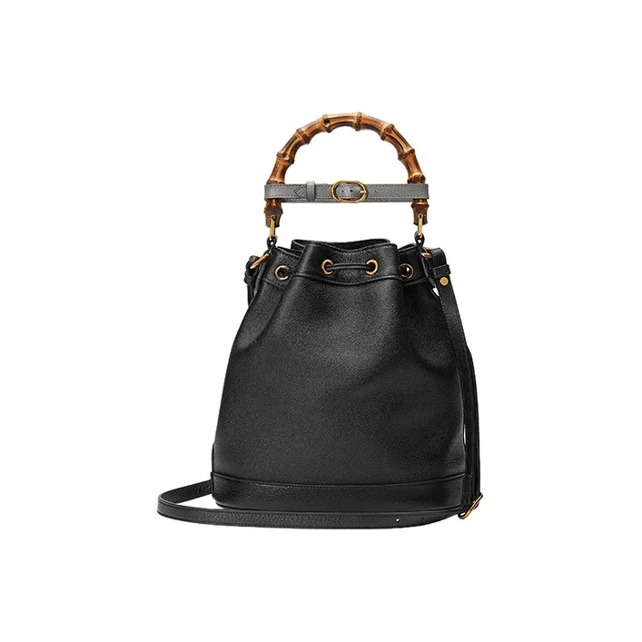 GUCCI Diana Leather Bucket Bag Portable Crossbody Bag Shoulder Bag Small Size Women's Black-3
