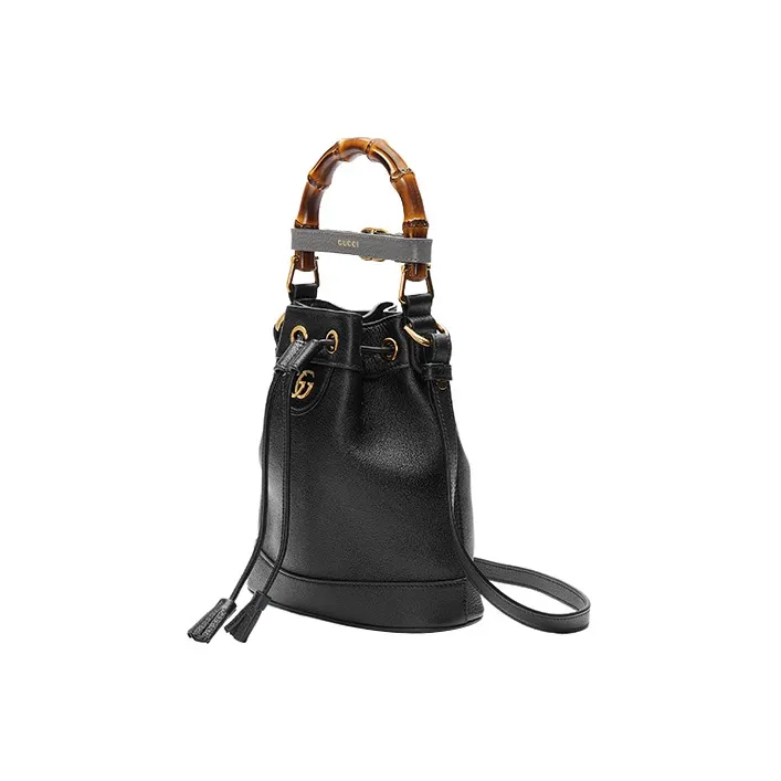 GUCCI Diana Leather Bucket Bag Portable Crossbody Bag Shoulder Bag Mini Women's Black-2