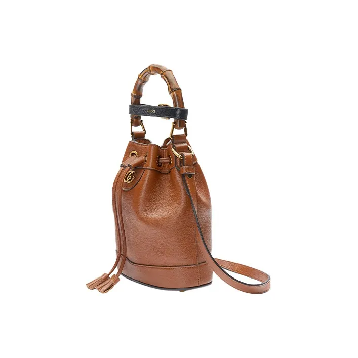 GUCCI Diana Leather Bucket Bag Portable Crossbody Bag Shoulder Bag Mini Women's Brown-2